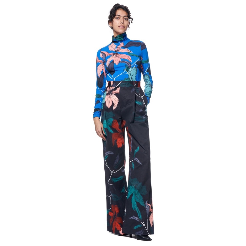 Floral Wide-Leg Trousers - Black with Multicolor Floral Print